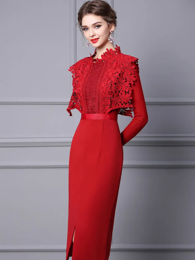 Grecilda Long Sleeve Midi Evening Party Dress