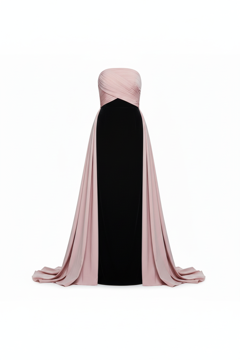 Black and Pink Strapless Evening Dress