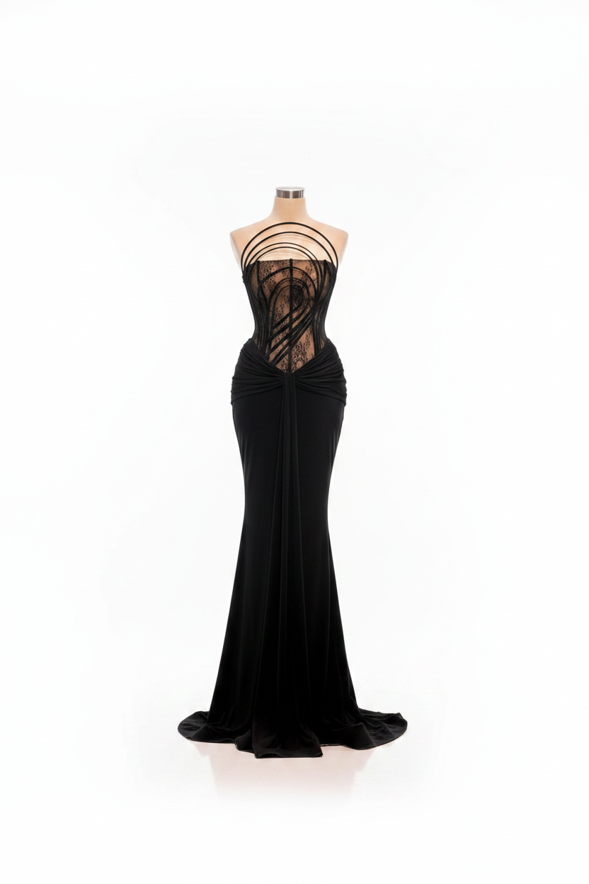Alea Elegant Black Velvet Sheer Mermaid Prom Dress