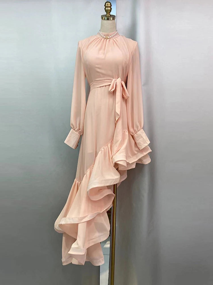 Angie High Waist Long Sleeve Elegant Dress