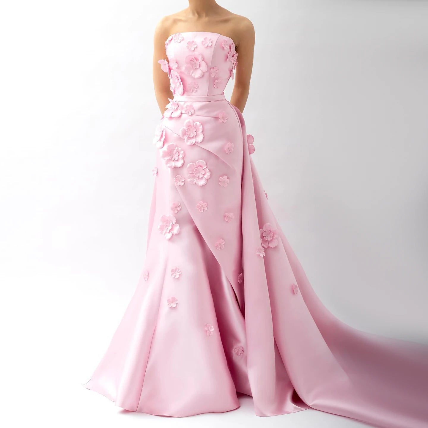 Pink 3D Flowers Mermaid Evening Dress with Detachable Overskirt SS273 Blue / 14 Pink 3D Flowers Mermaid Evening Dress with Detachable Overskirt SS273 Blue / 14