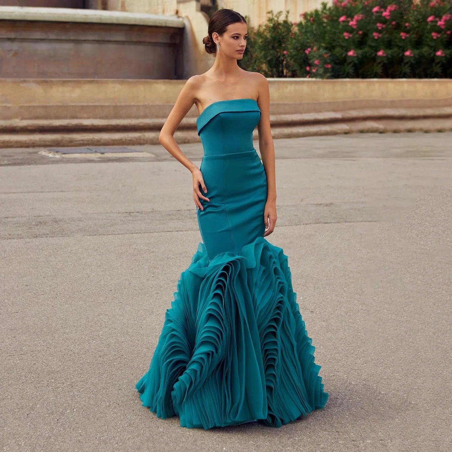 Beckie Blue Strapless Mermaid Evening Dress