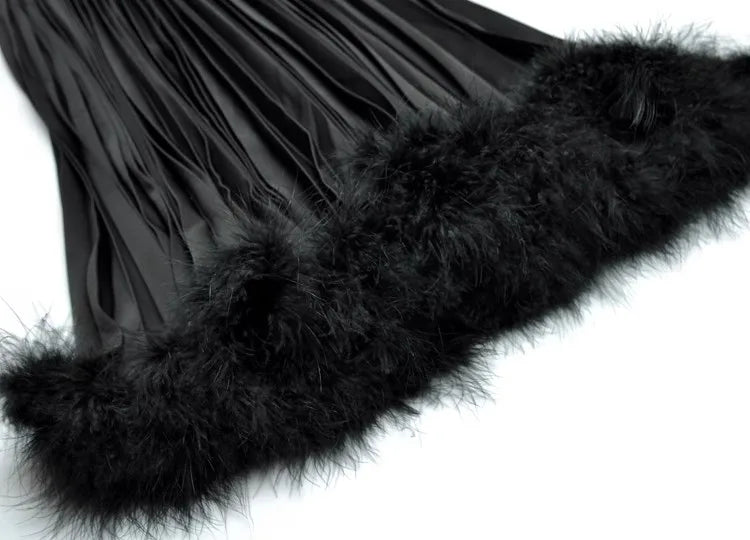 Emerald Single Elastic Waist Pleated Big Swing Feathers Skirt 2 piece Set