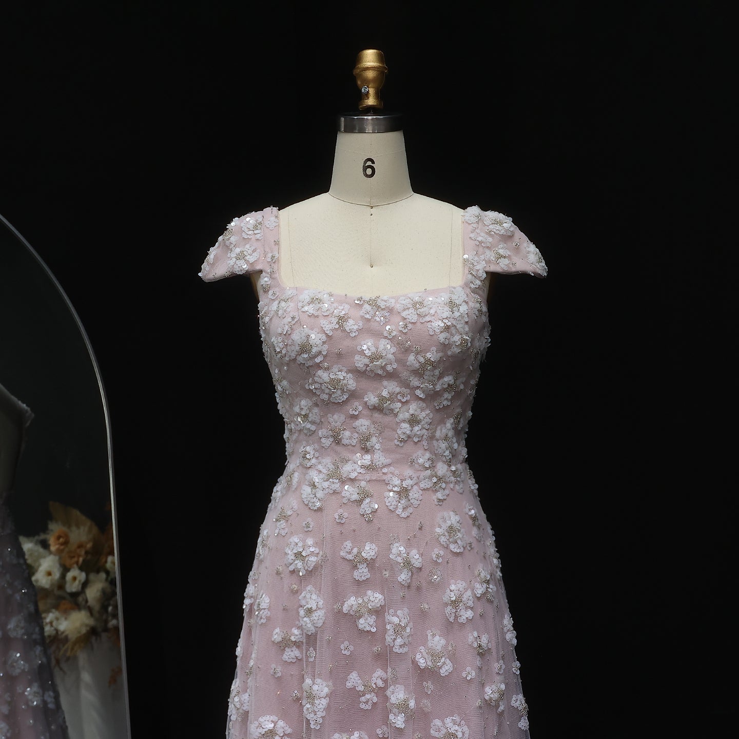 Chic Pink Floral Open Back Evening Dress