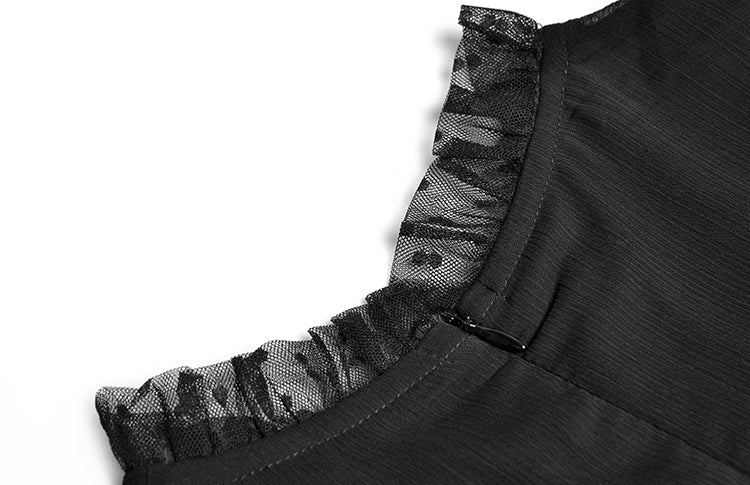 Alessia Langarm Mesh Polka Dot Spitze Schärpen Schwarz Party Maxi Langes Kleid