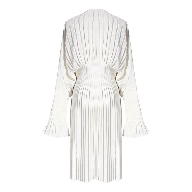 Vintage Pleated Flare Long Sleeve Dress