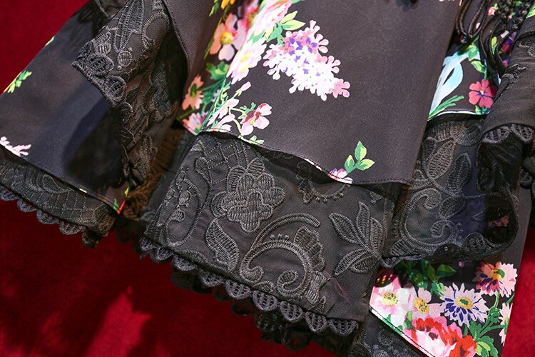 Viviana Flower Print Embroidery Blouse + Ruffles Mini Skirt Casual 2 Piece Set