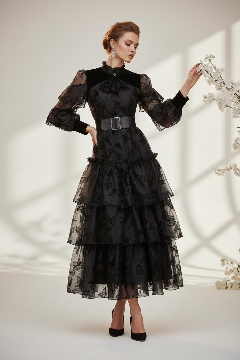 Mila Tiered Silhouette Organza Dress