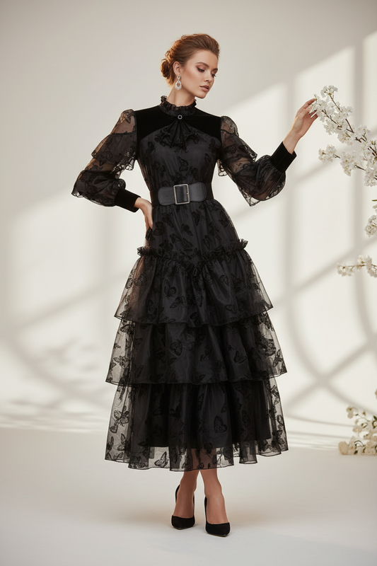 Mila Tiered Silhouette Organza Dress