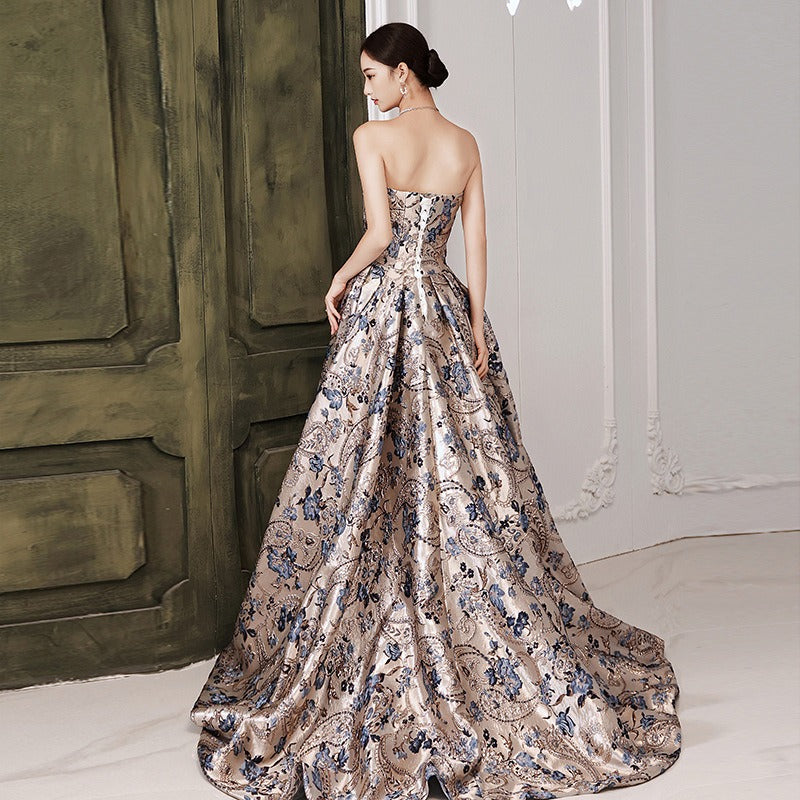 Diana Jacquard Printed Satin With Train Princess Ball Gown