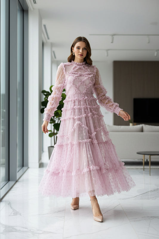 Ruby Embroidered Lace Trim Dress