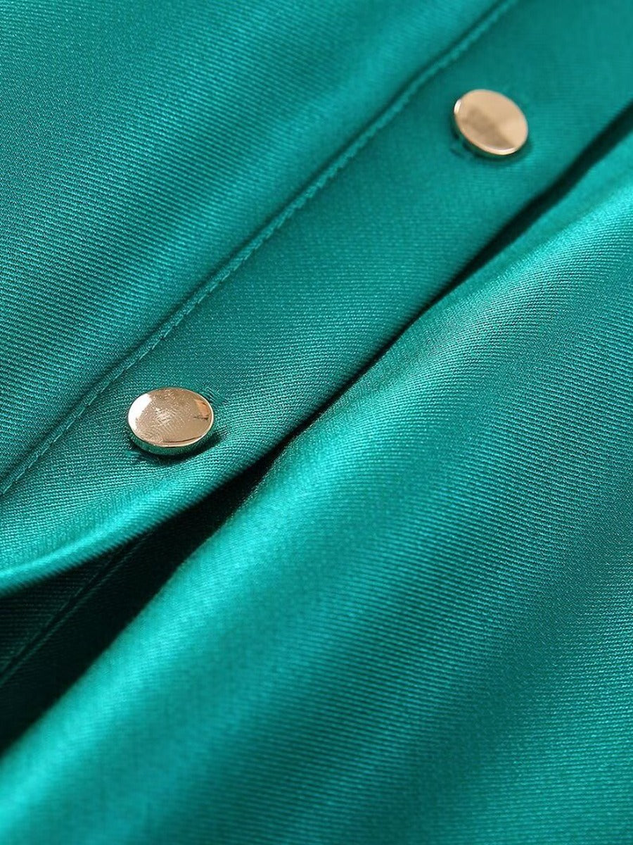 Lapel single-breasted belt mid-waist large hem mid-length Dress