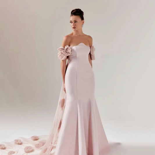 Vanilla Vogue Pink Crepe Off The Shoulder Evening Dress