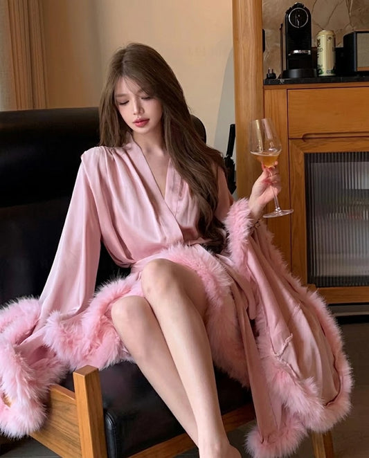 Thea Big Sleeve Hairy Cuffs Women's Robe Nightgown