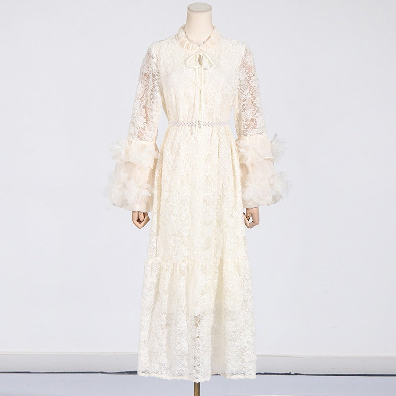 Jasmine Mesh Waist Length Embroidered Solid Color Dress