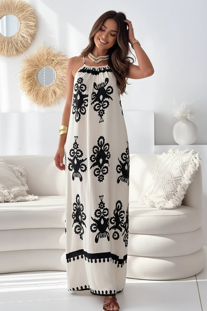 Charissa Printed Spaghetti Strap Sleeveless Maxi Dress