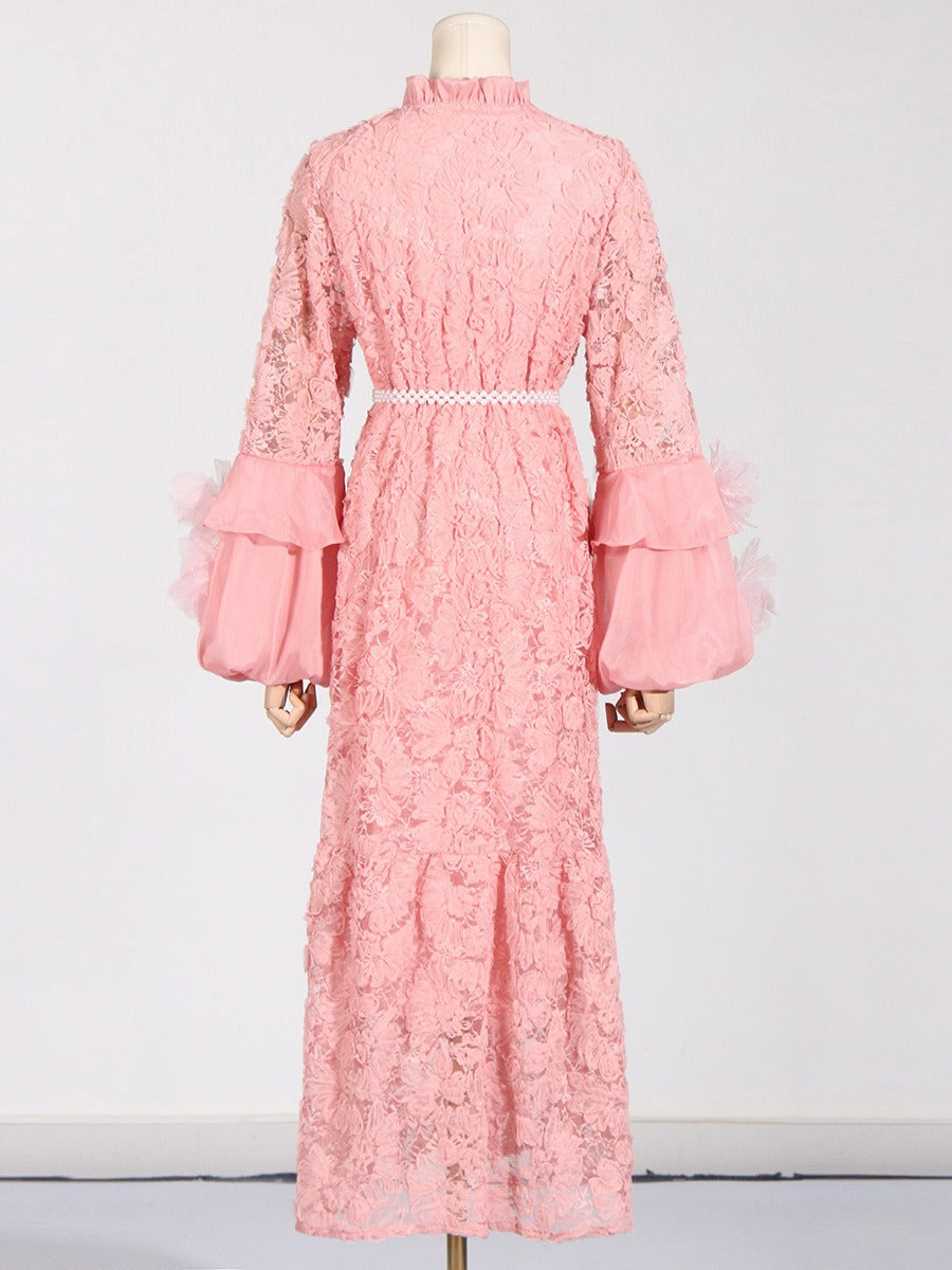 Jasmine Mesh Waist Length Embroidered Solid Color Dress