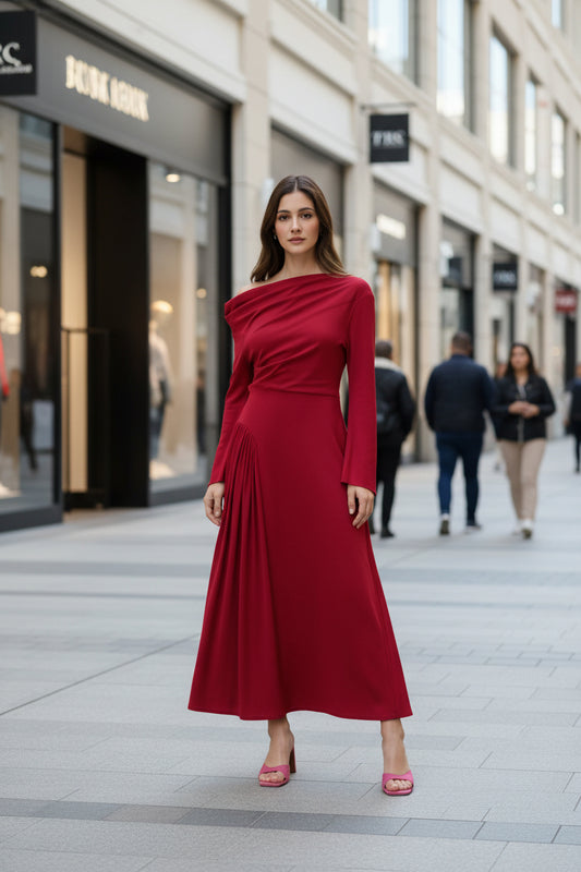 Vienna Slimming Flared Sleeves Pleated Long Skirt Dress