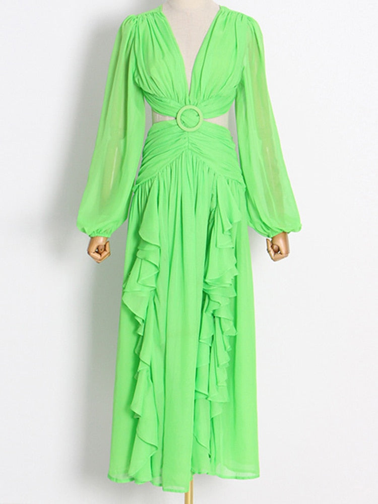 Angel Green Fresh Holiday Style Long Dress