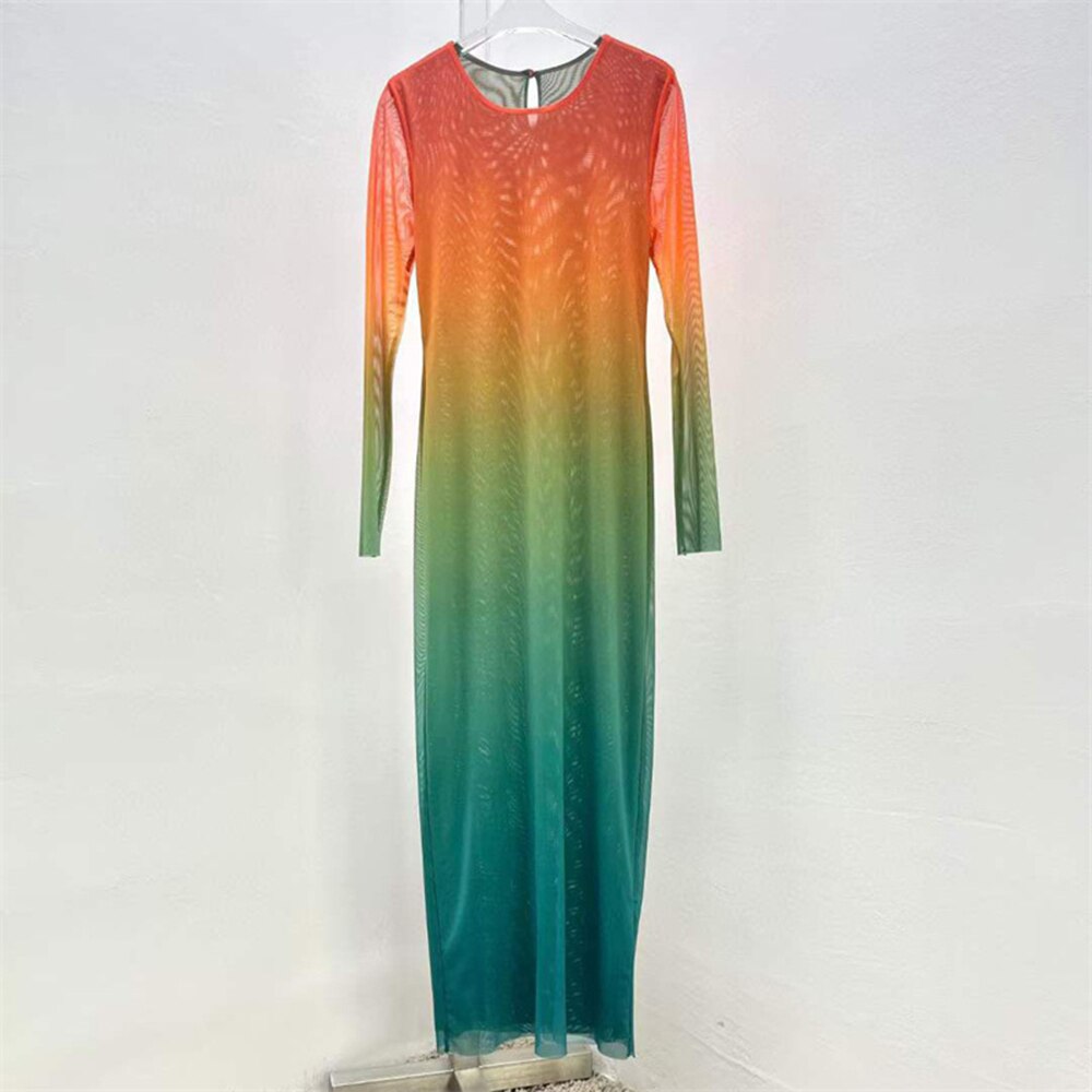 Adele Gradient Sheer Mesh Dress