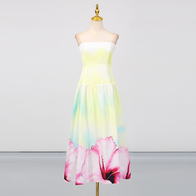 Amelia  Trendy Sexy Strapless Dress Fashion Floral Print Dress