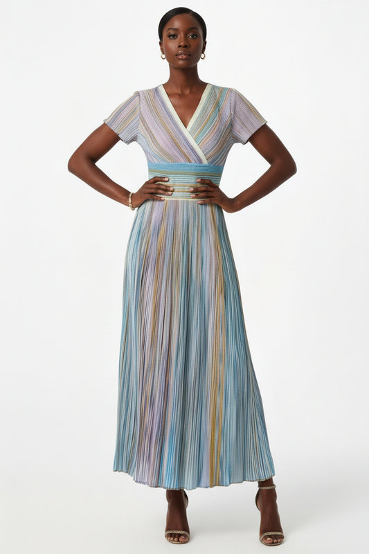 Amanda Colorful Striped Gradient Long Skirt Knitted Dress