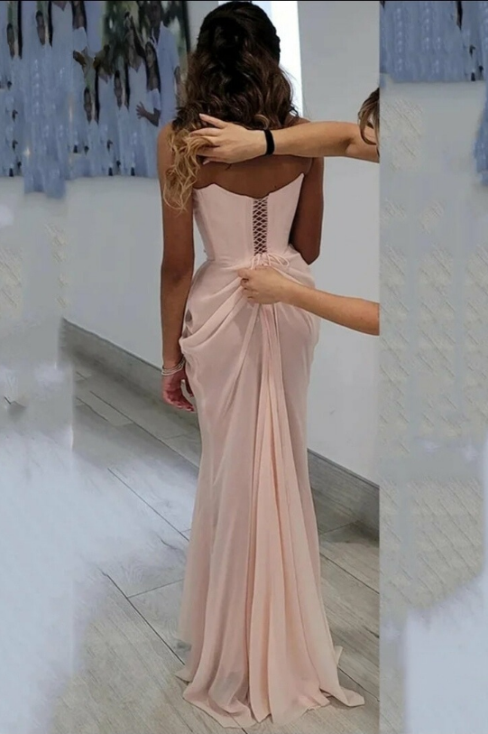 Vanilla Vogue Blush Pink Chiffon Lace Applique Evening Gown