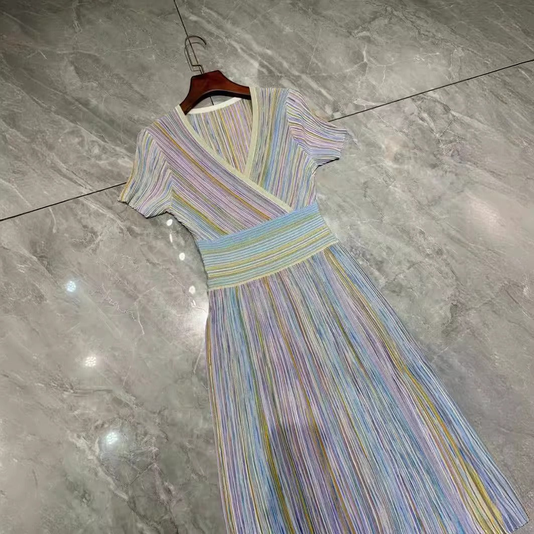Amanda Colorful Striped Gradient Long Skirt Knitted Dress