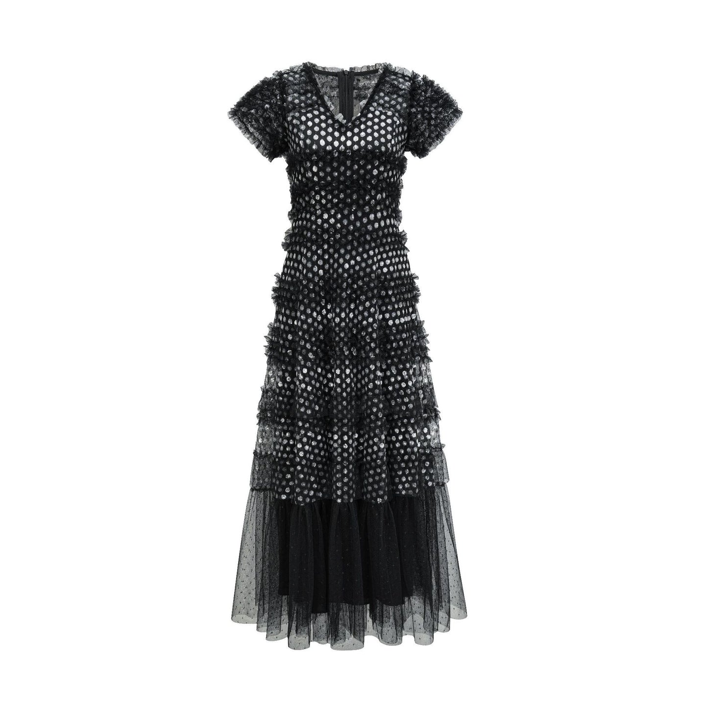 Aurora V-neck Short Sleeve Long Dress with Sequins