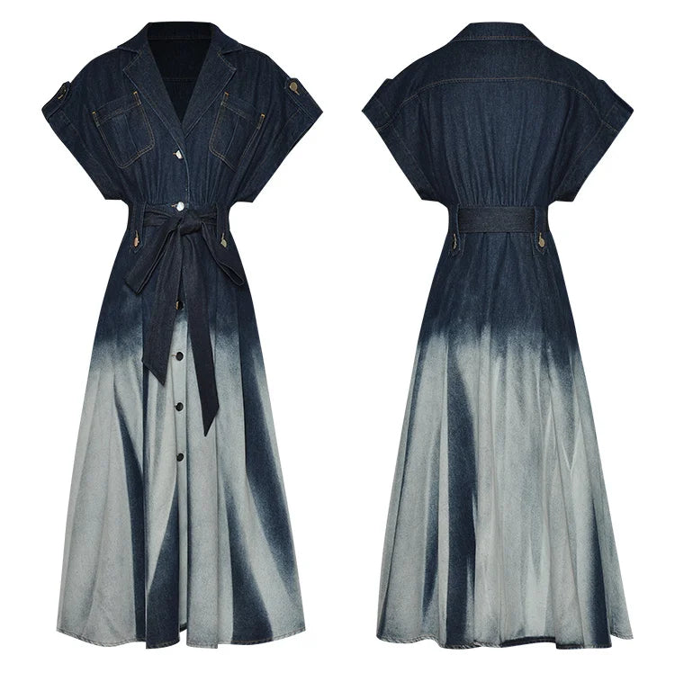 Brianna  Spliced Gradient High Waist Denim Dress