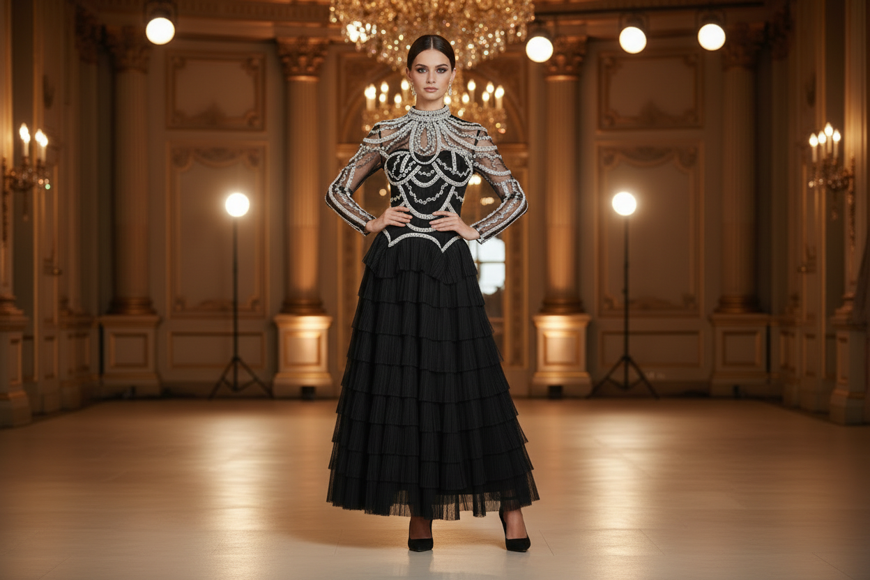 Olly Long Sleeve Beaded Lux Dress