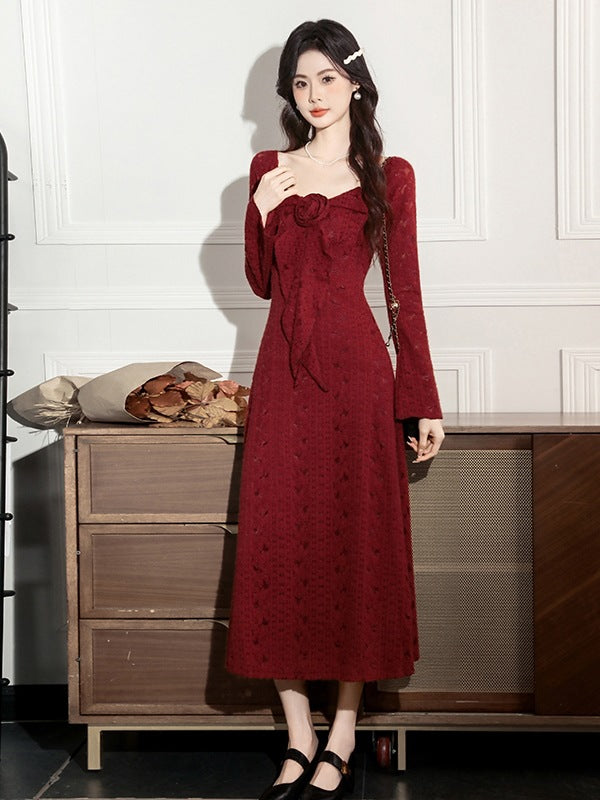 Emma Floral Brushed Lace Fitted Long Dress for Women