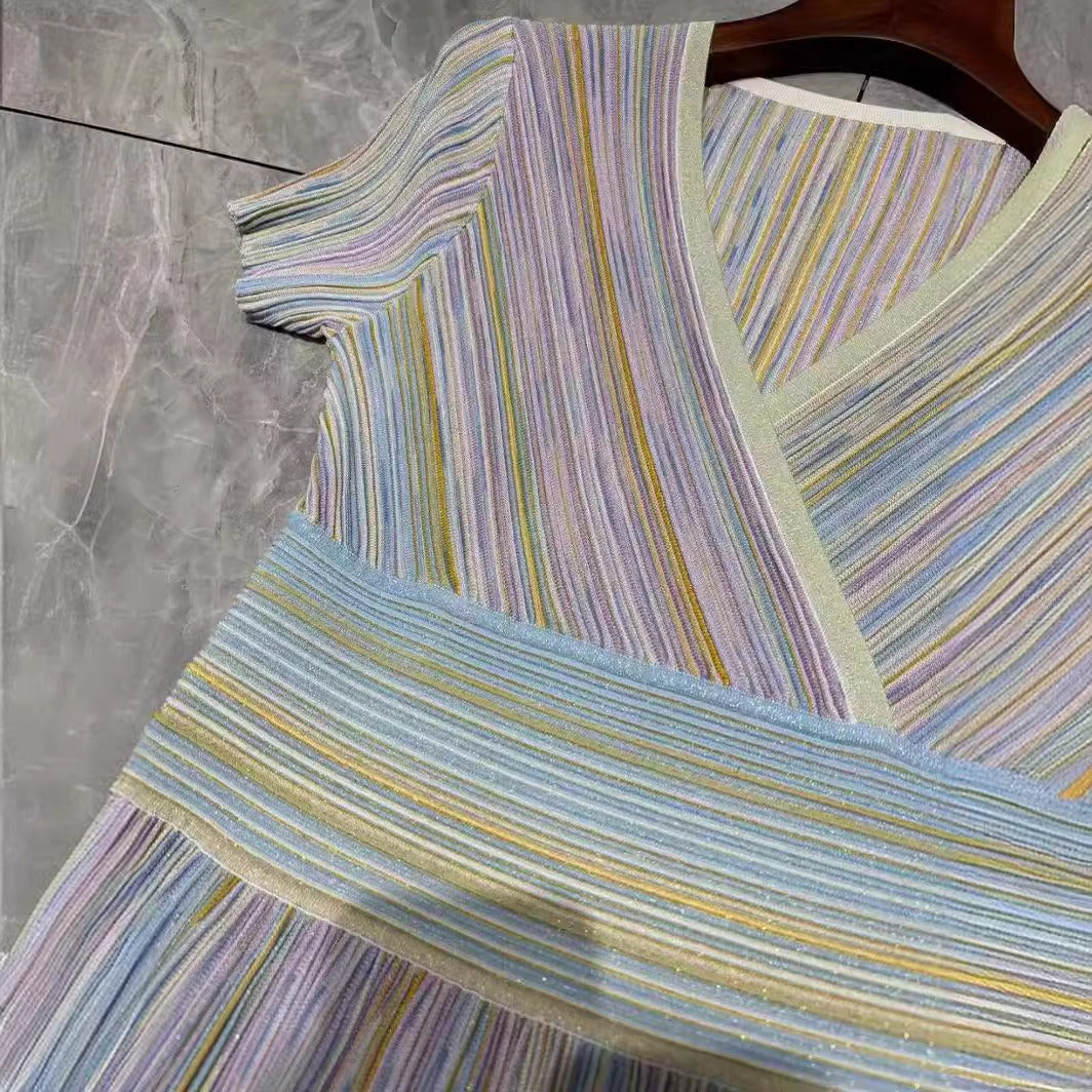 Amanda Colorful Striped Gradient Long Skirt Knitted Dress