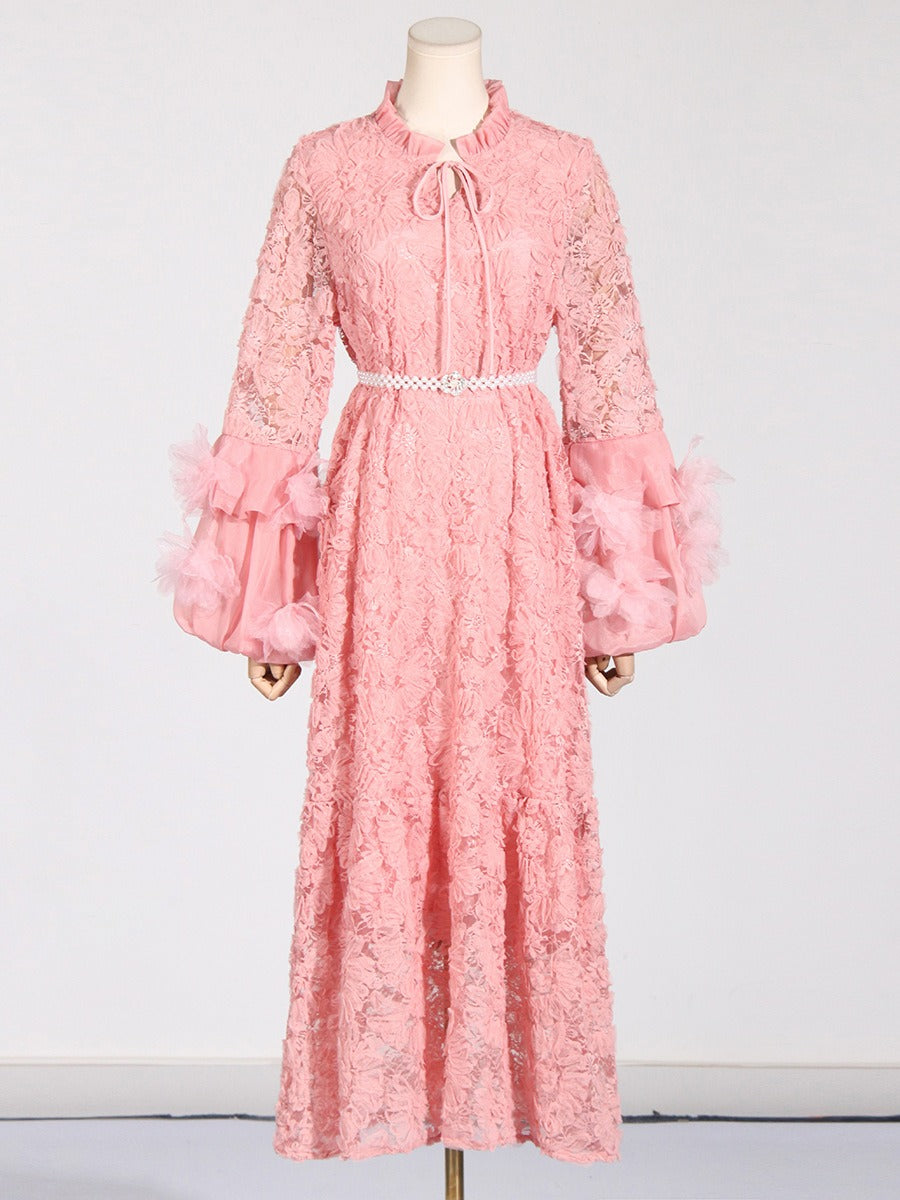 Jasmine Mesh Waist Length Embroidered Solid Color Dress