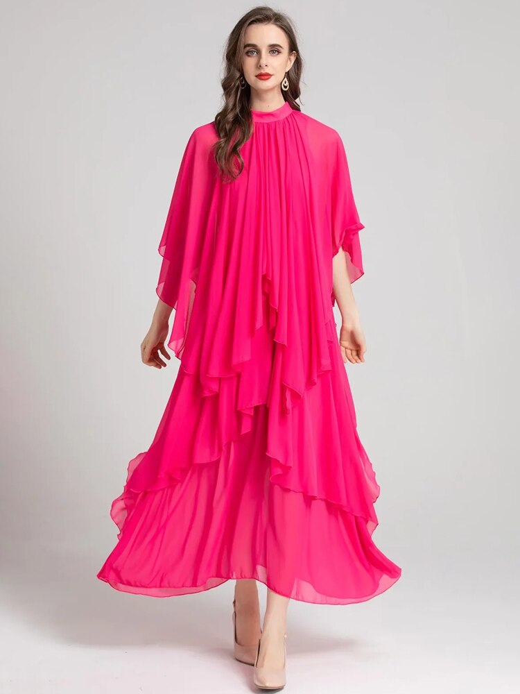 Richlie Summer Bohemian Dress Women's Stand collar Butterfly Sleeve Draped Maxi Dress