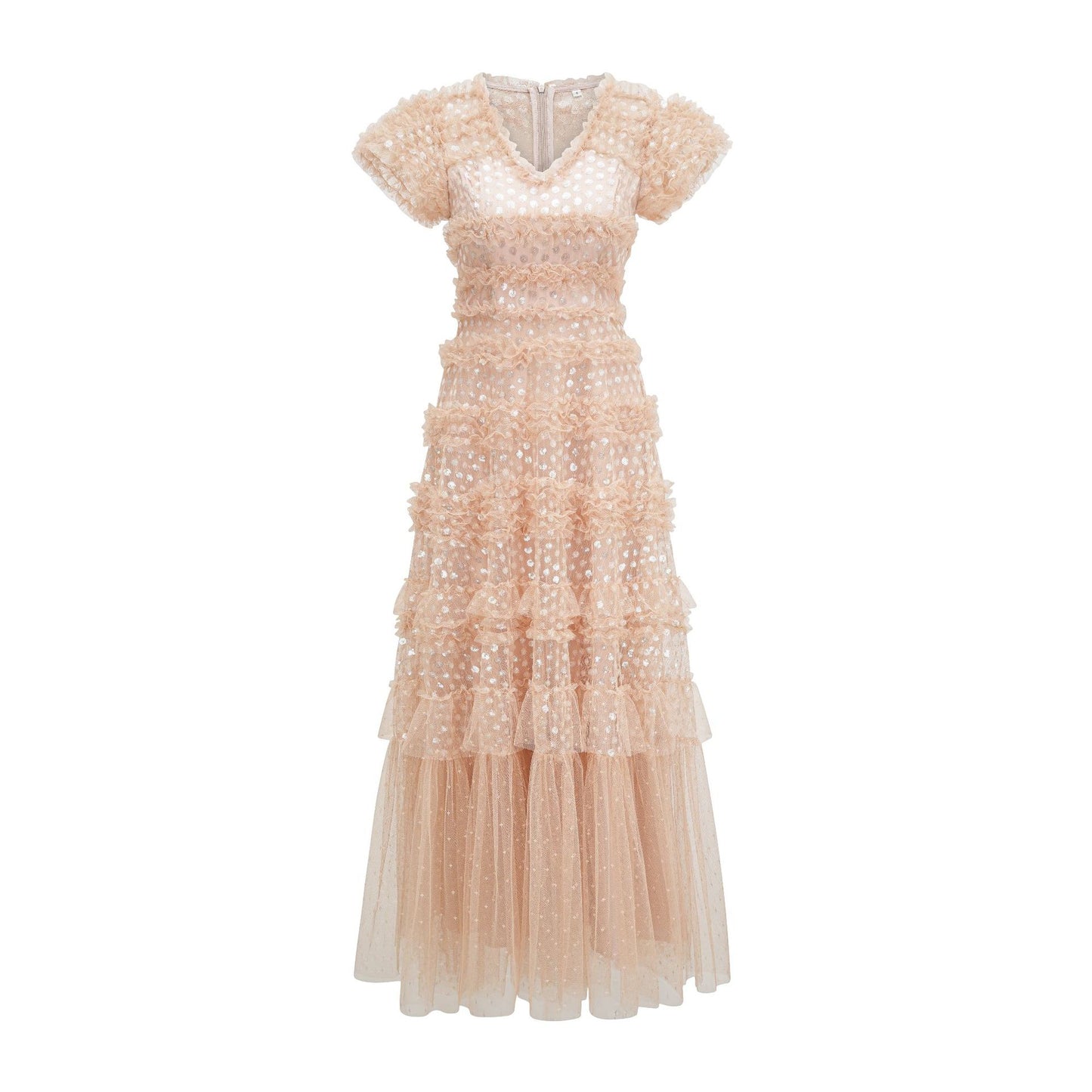 Aurora V-neck Short Sleeve Long Dress with Sequins