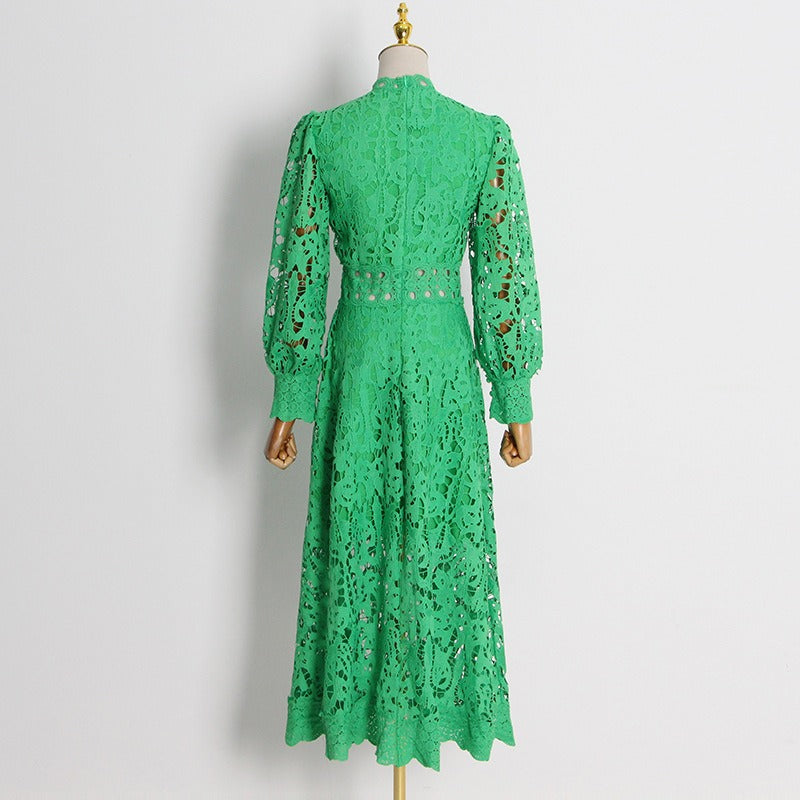 Freya French retro style embroidery large swing skirt bubble sleeve dress