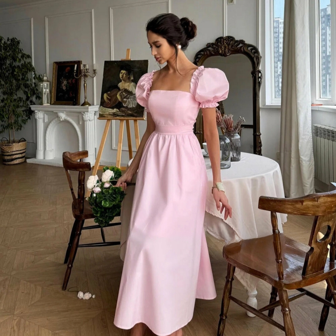 Vanilla Vogue Pink Short Puff Sleeve Dress