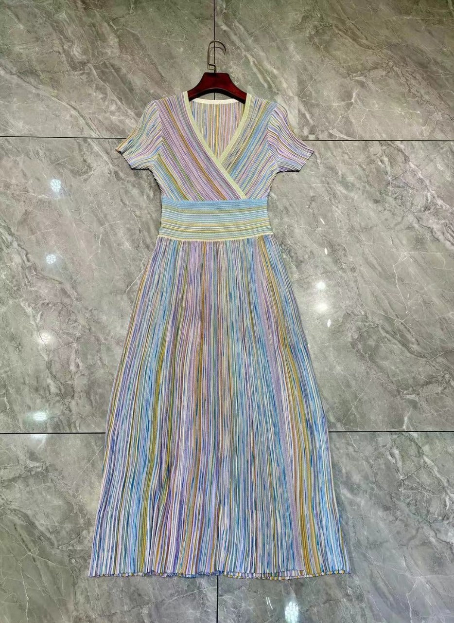 Amanda Colorful Striped Gradient Long Skirt Knitted Dress