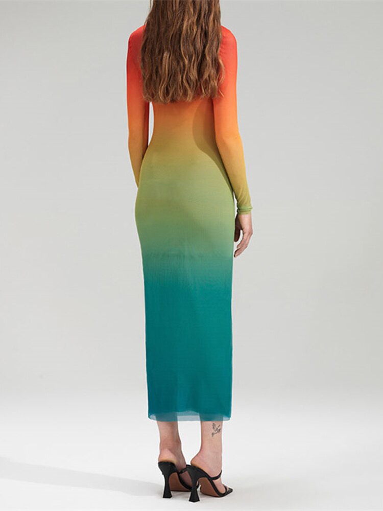 Adele Gradient Sheer Mesh Dress