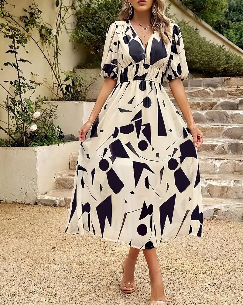 Petta Waist Fashion Printed Women's Dress