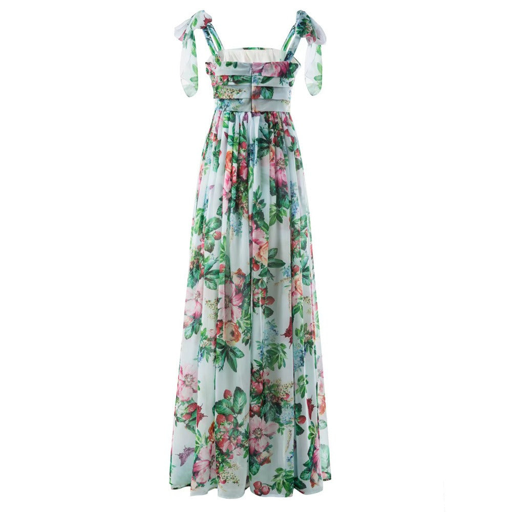 Sachzna Rose Print Patchwork Long Dress for Women