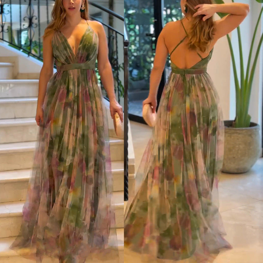 Cheezue Printed camisole dress big swing dress for women