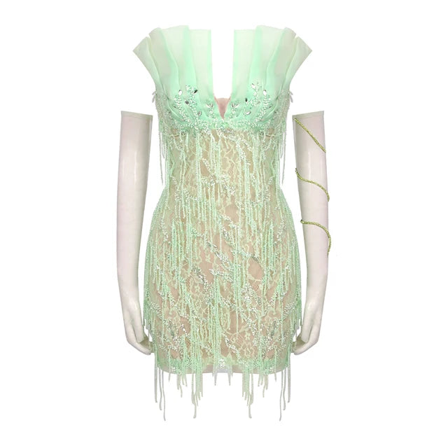 Fremely Beaded Light Green Strapless Dress