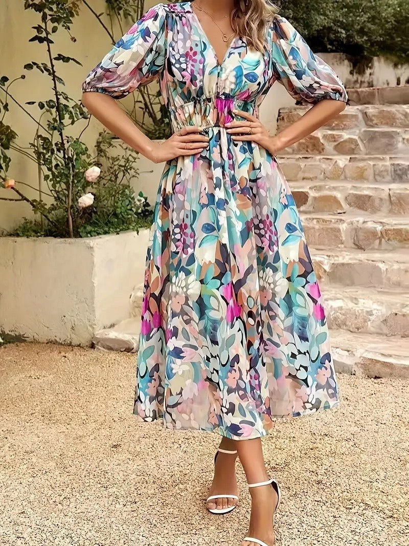 Petta Waist Fashion Printed Women's Dress