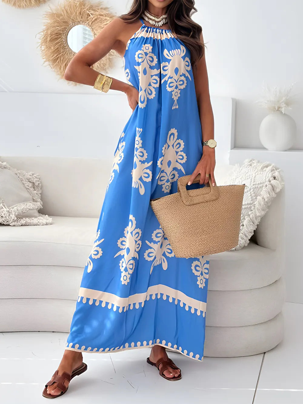 Charissa Printed Spaghetti Strap Sleeveless Maxi Dress