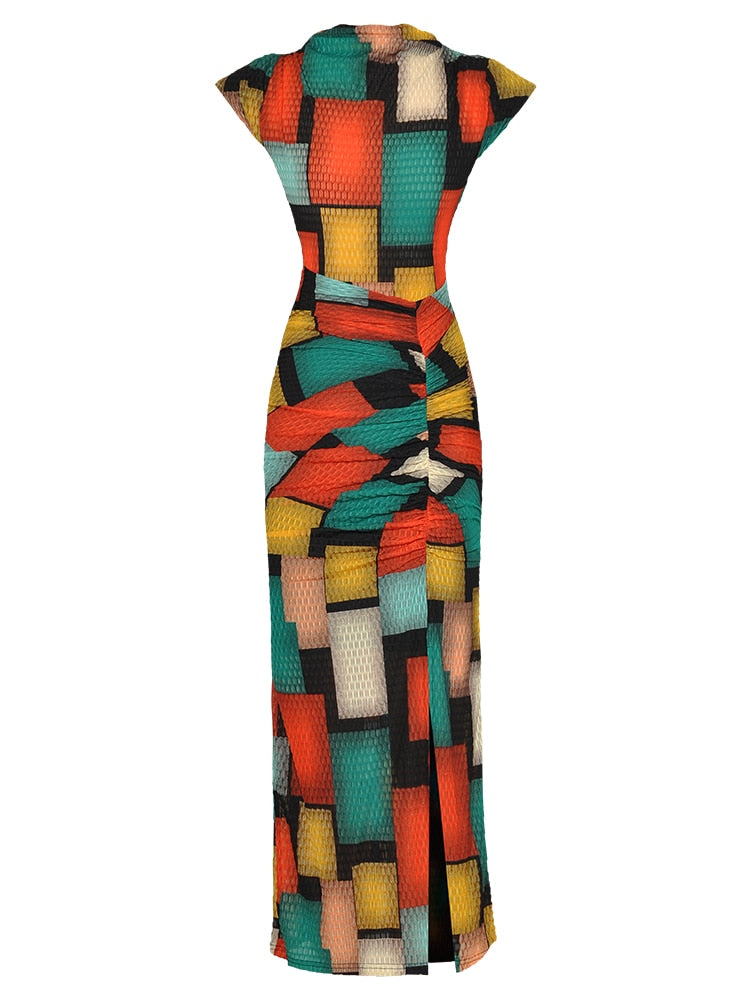 Rikka Pleated Elasticity Plaid Vintage Party Sexy Midi Dress