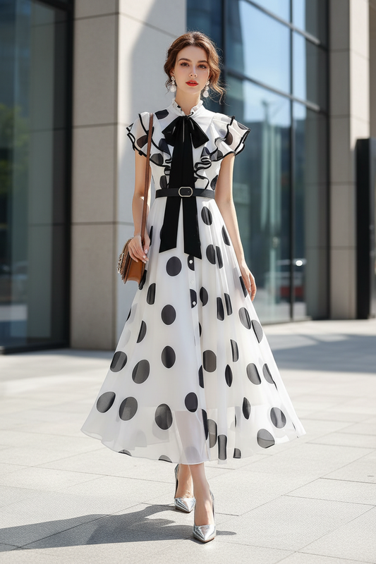 Arabella  Single Breasted Lace Up Polka Dot Fairy Dress
