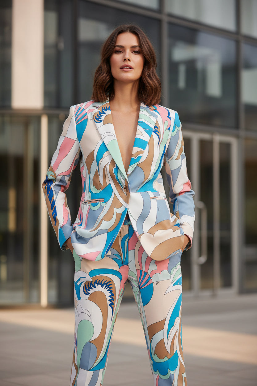 Bea Blend Printed Women's Suit Exquisite Lapel One Button Suit