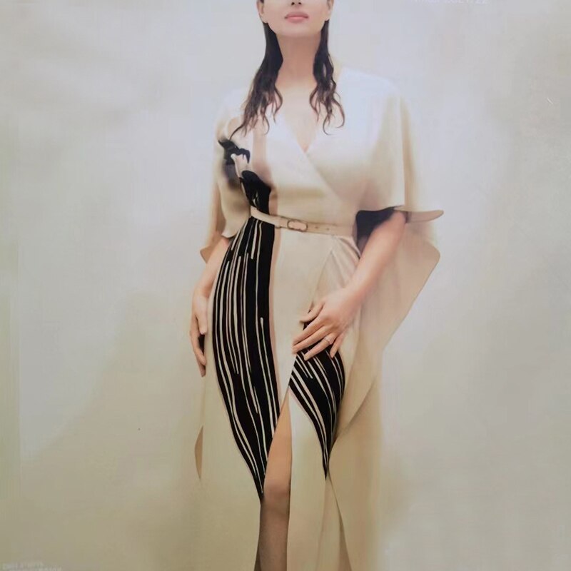 Wilma Summer Sexy V-Neck Waist Tie Print Shawl Maxi Dress